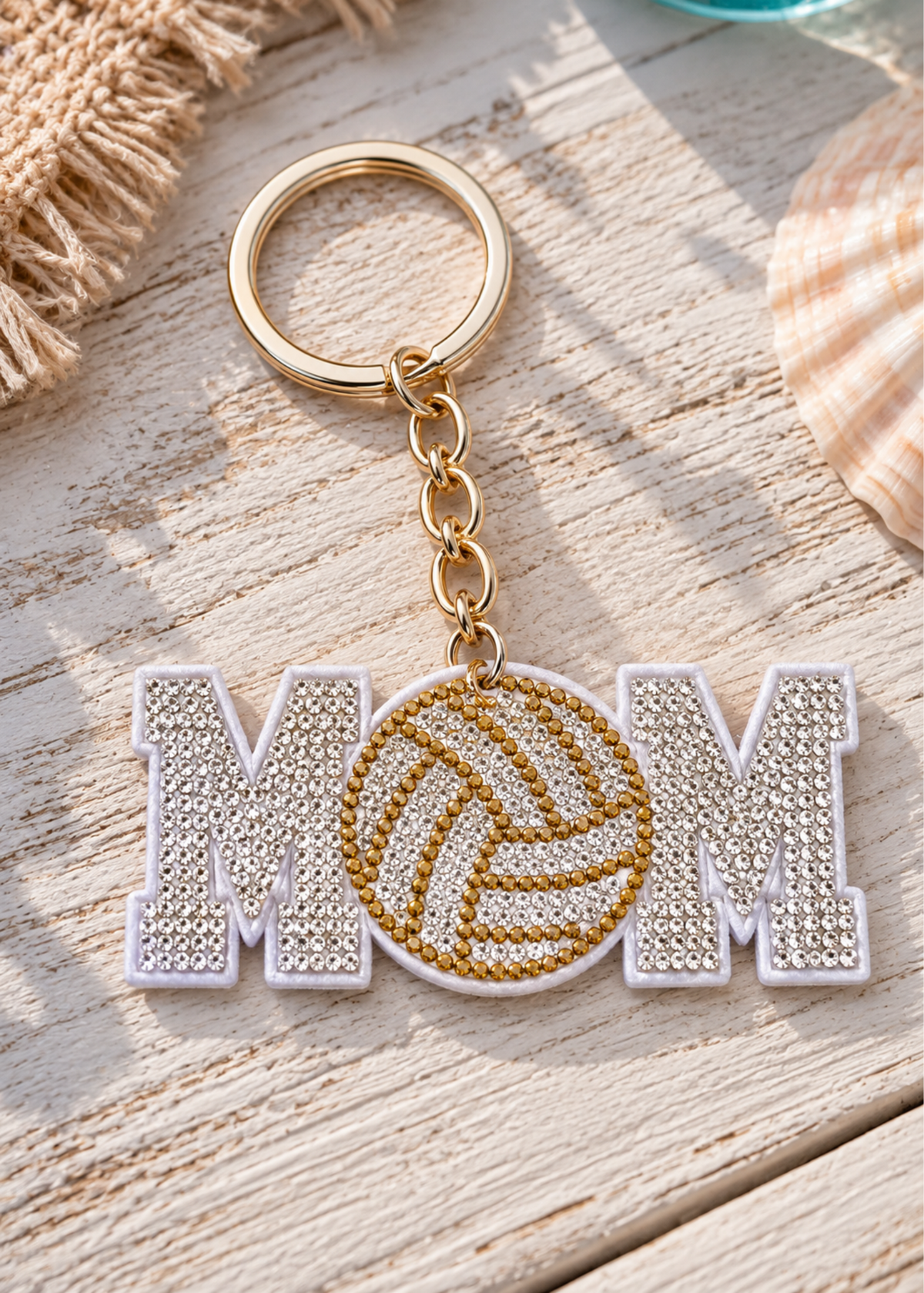 Jeweled Mom Volleyball Keychain