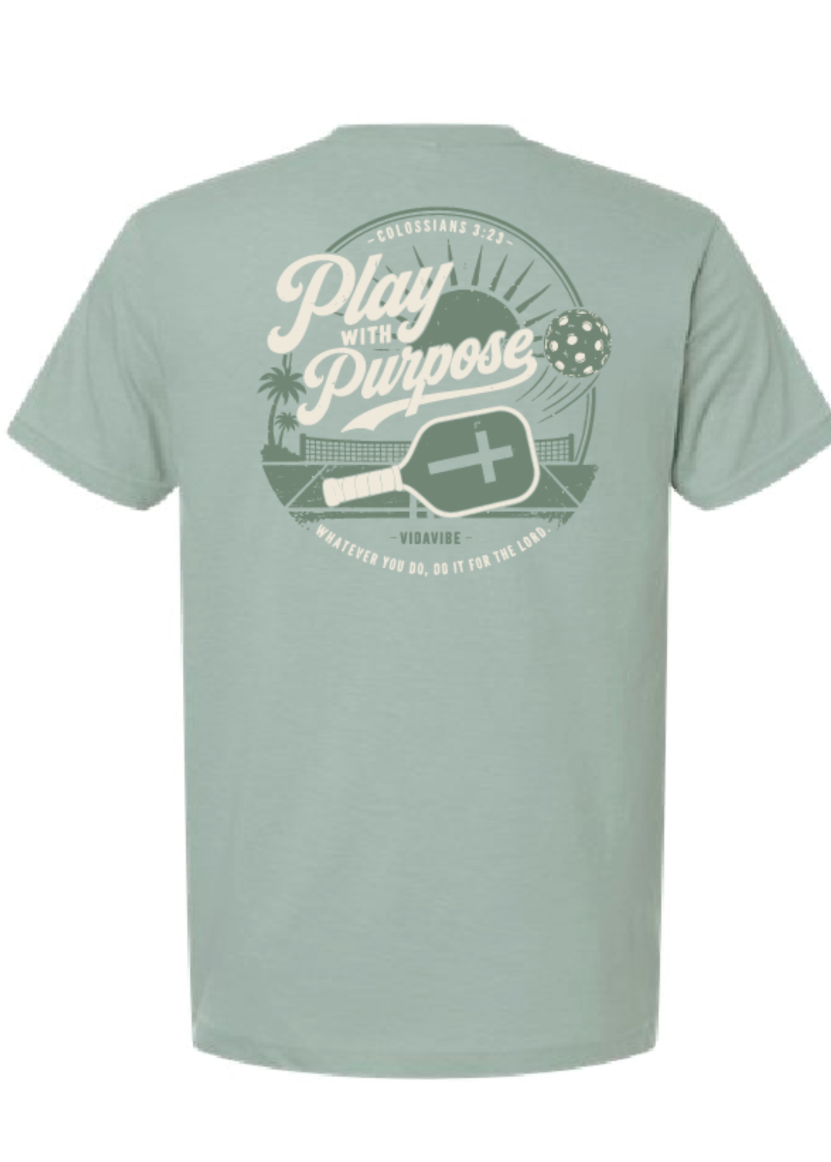 VidaVibe's Play with Purpose Pickleball Tee - Seafoam Green Cotton Tee