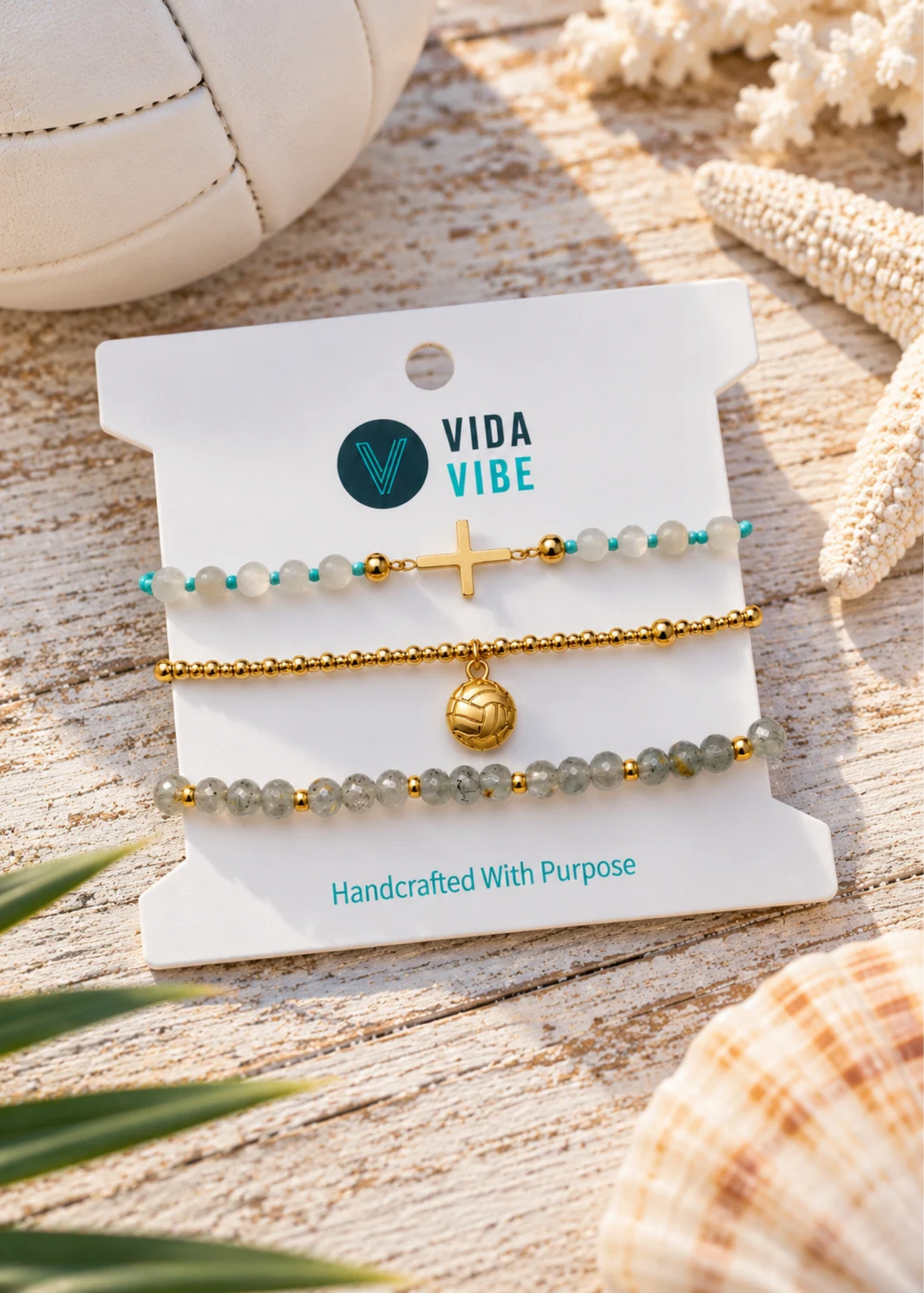 Graceful Volleyball Sage Bracelet Stack