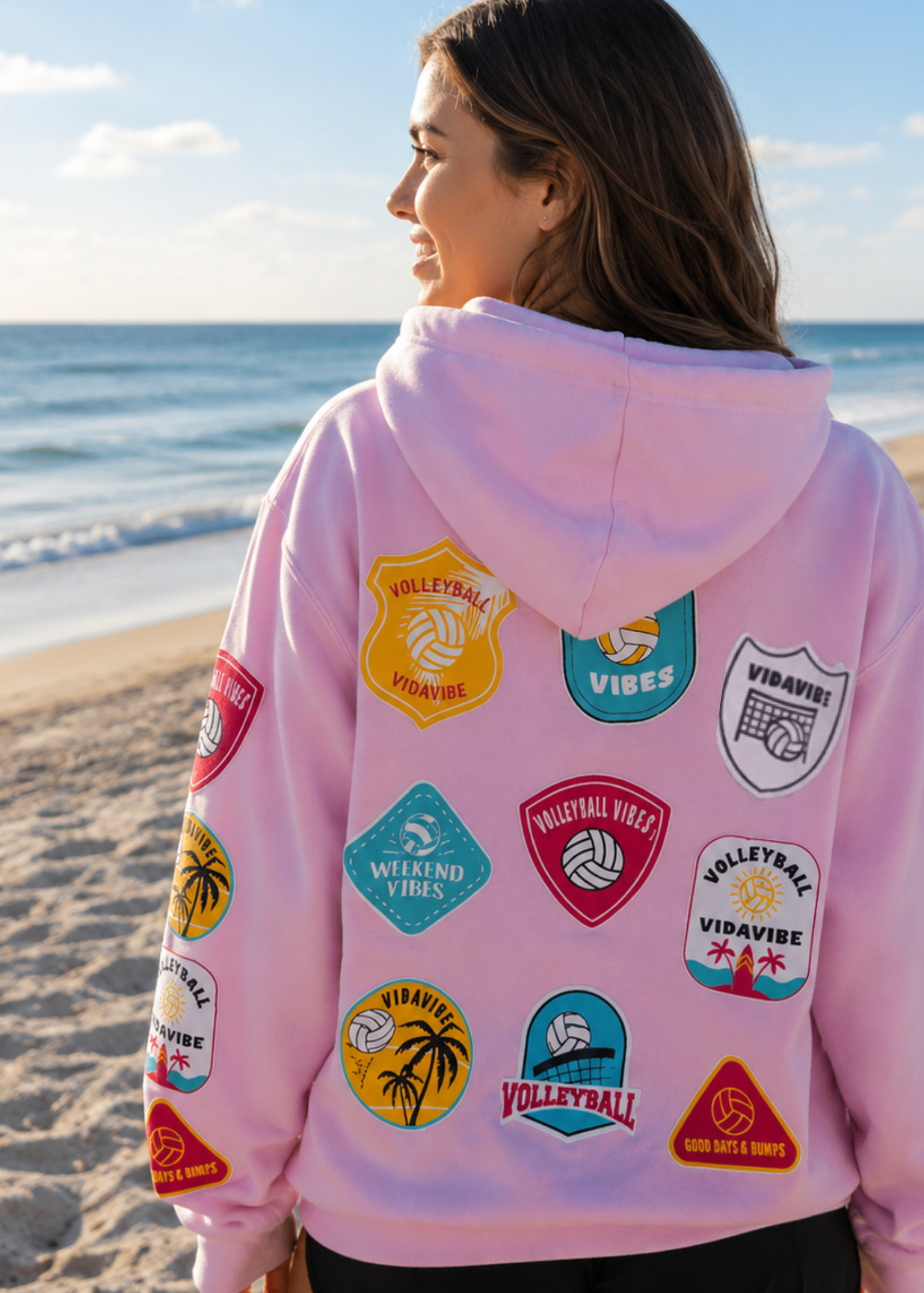 Volleyball Patches Sweatshirt - Pink