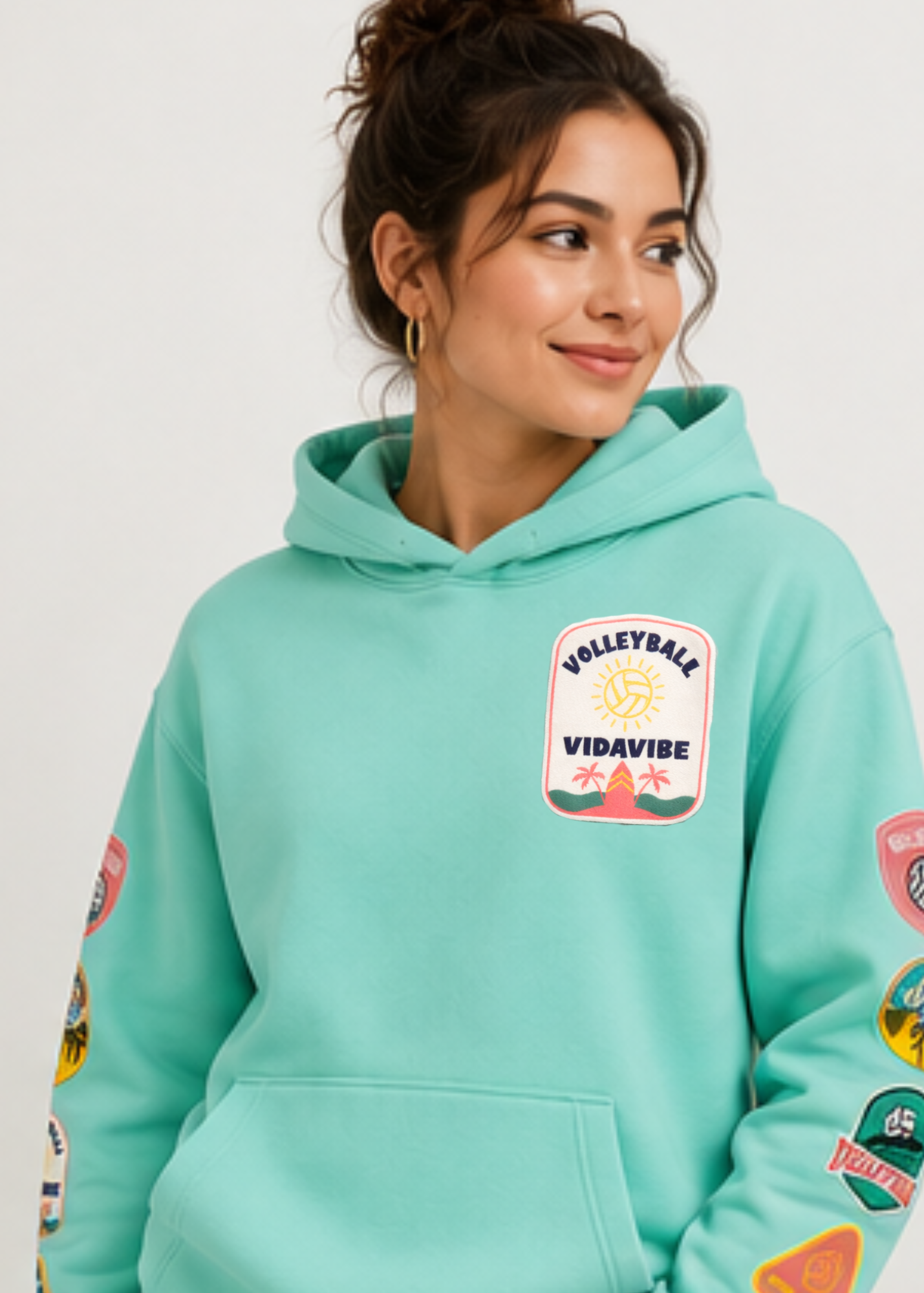 Volleyball Patches Sweatshirt - Turquoise