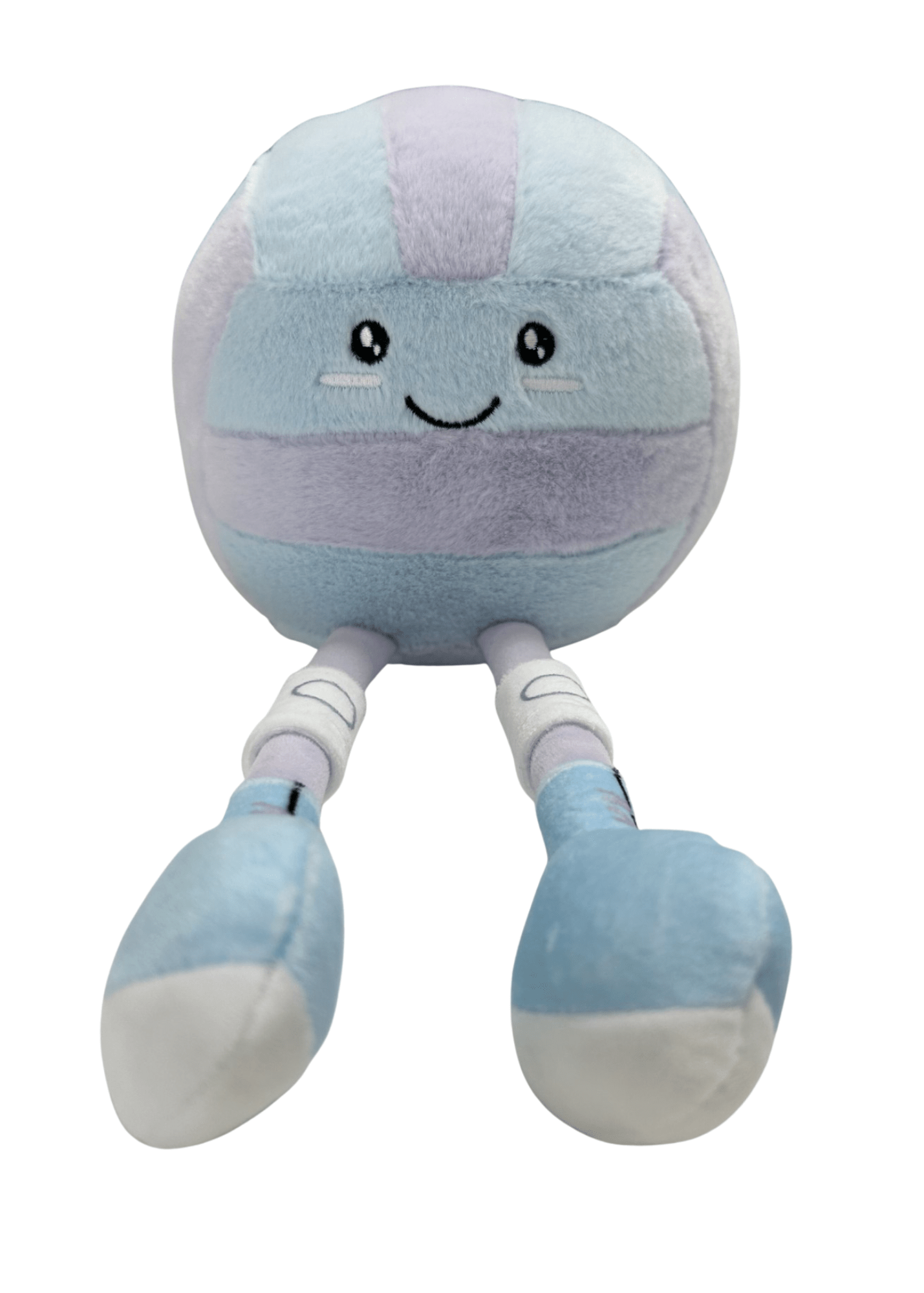 Plush volleyball toy with a happy face on a white background