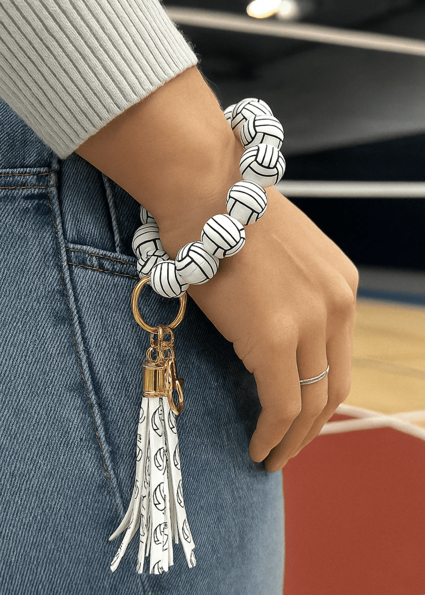 Volleyball Beaded Wristlet Keyring
