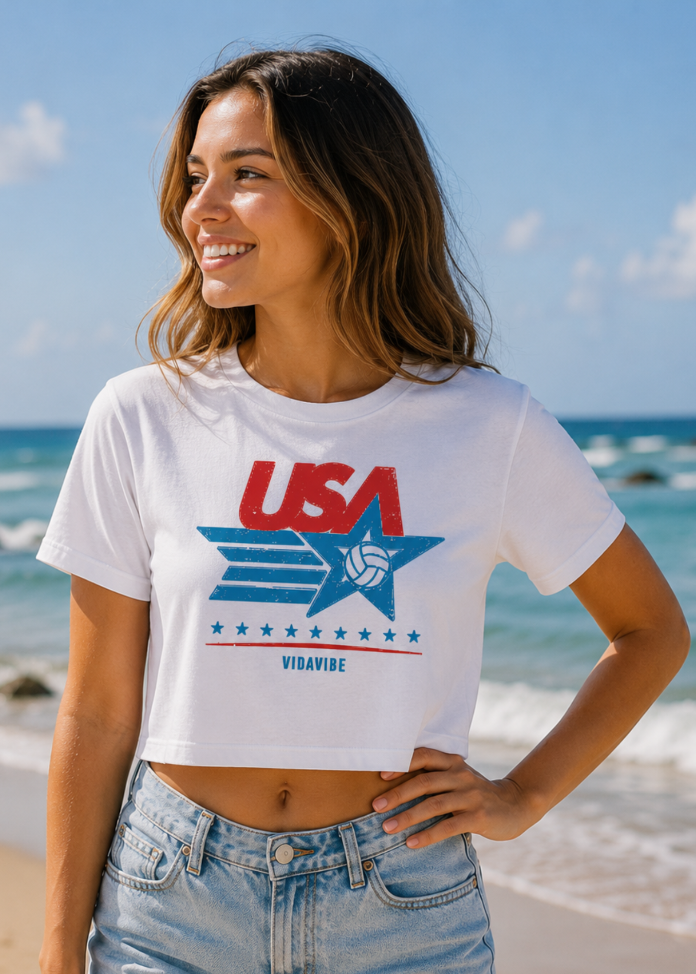 Volleyball Stars & Stripes Cropped Tee