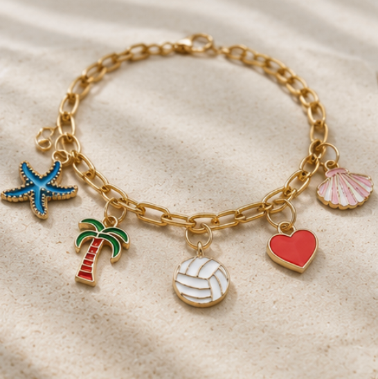 Gold Volleyball Charm Bracelet