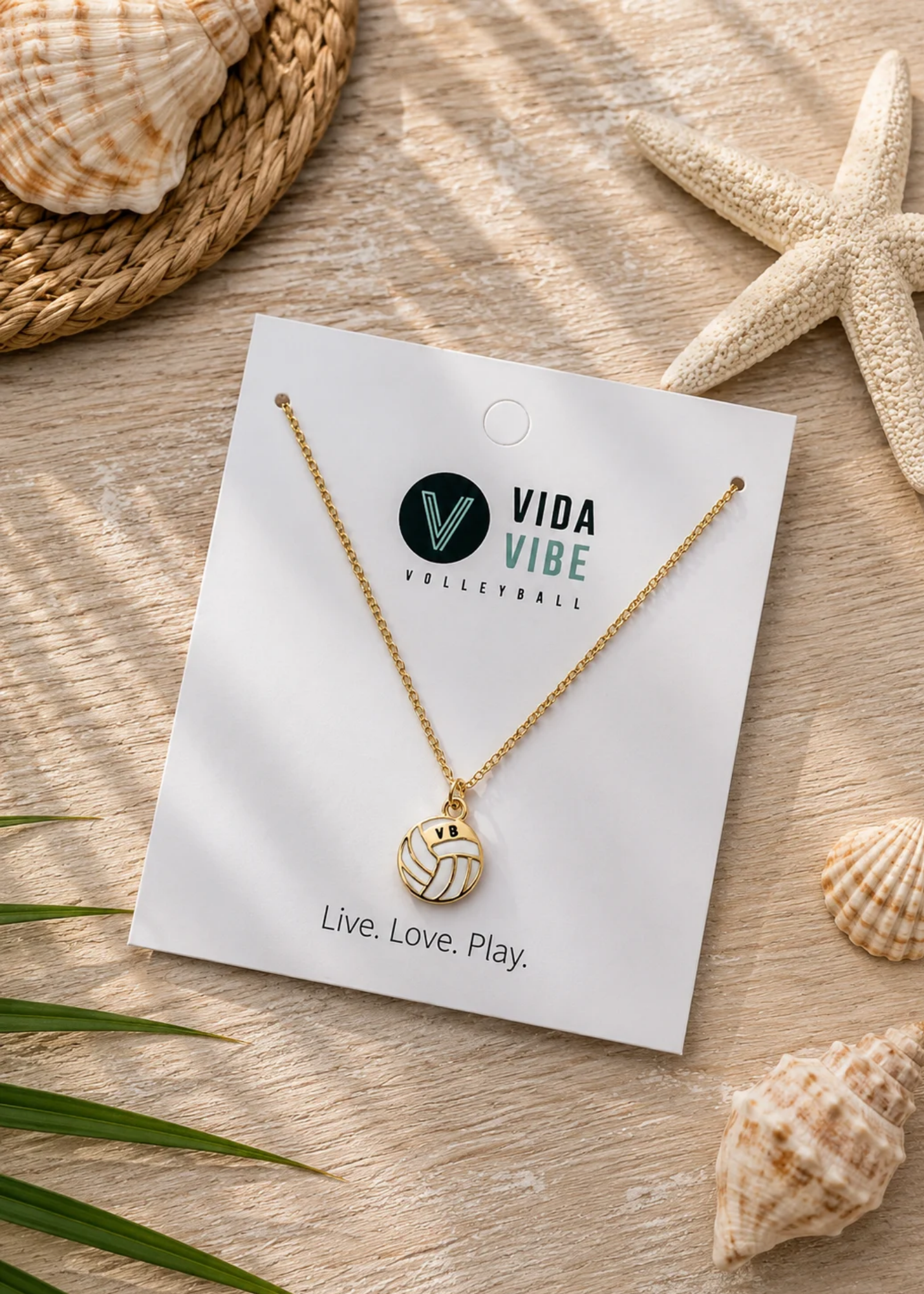 White Enamel Pendant Volleyball Necklace