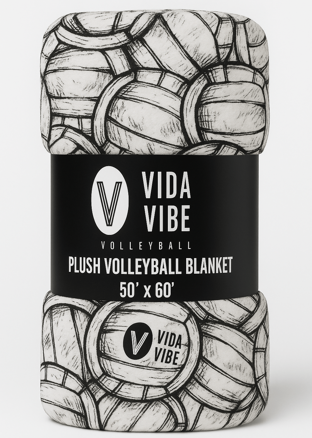 Vida Vibe plush volleyball blanket packaging with black and white design