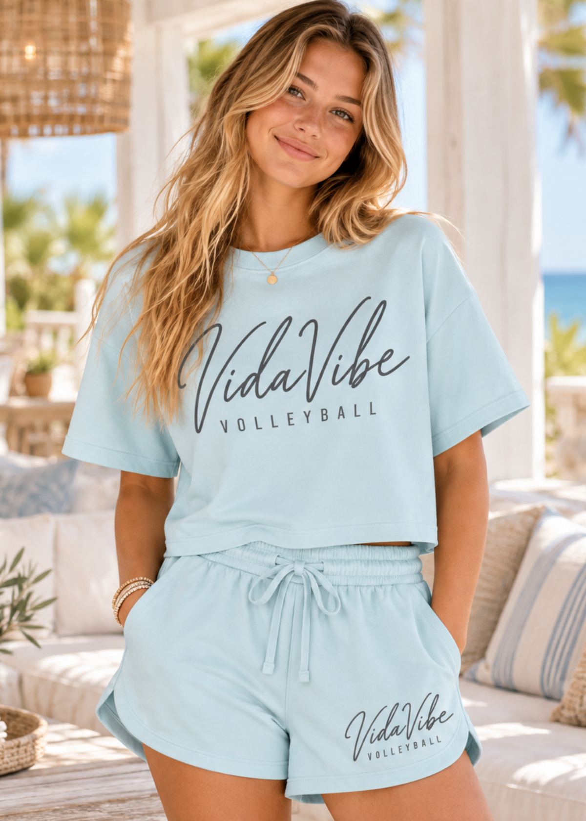 Baby Blue Cropped VidaVibe Lounge Shirt