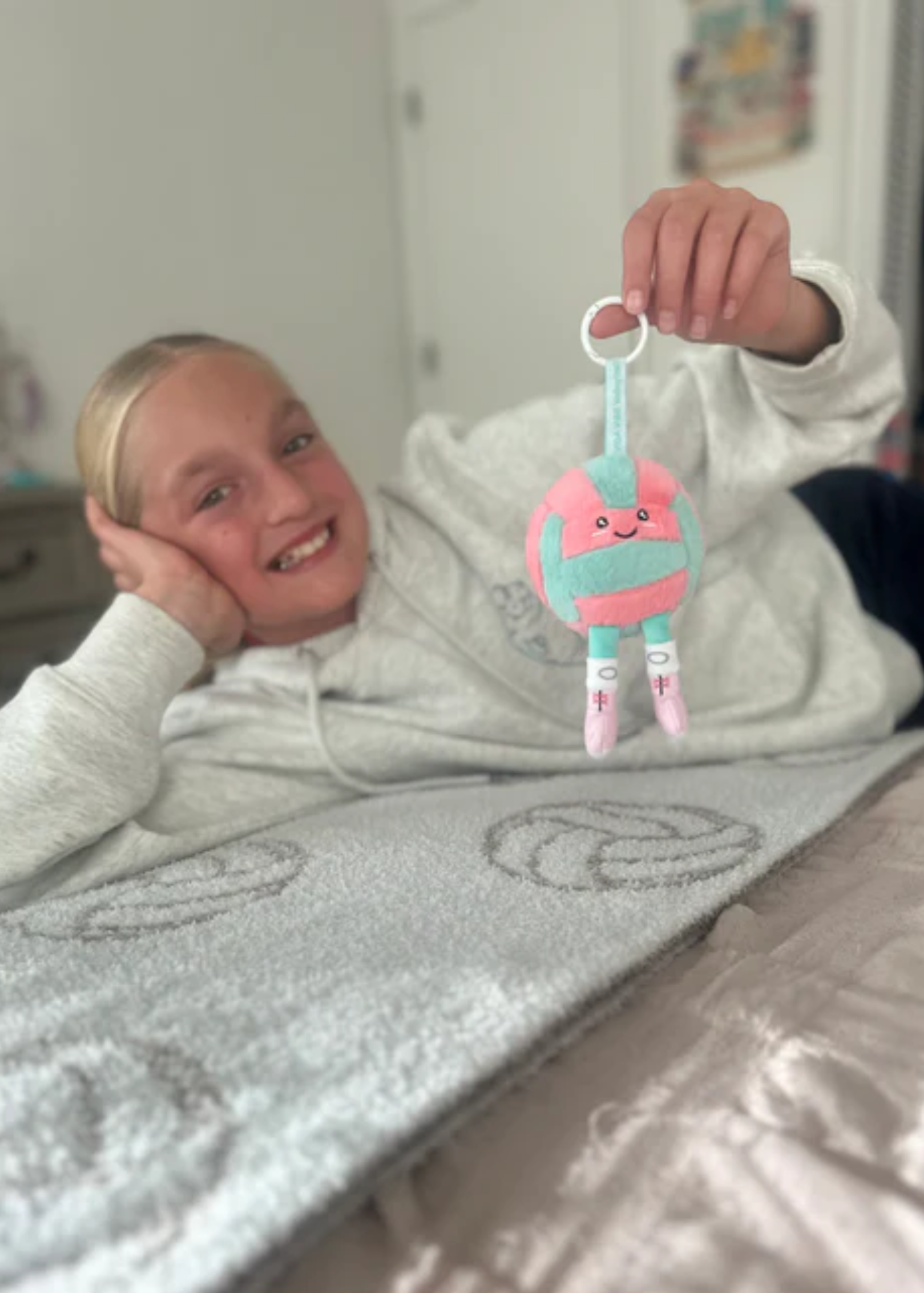Plush Teal & Pink Volleyball Keychain