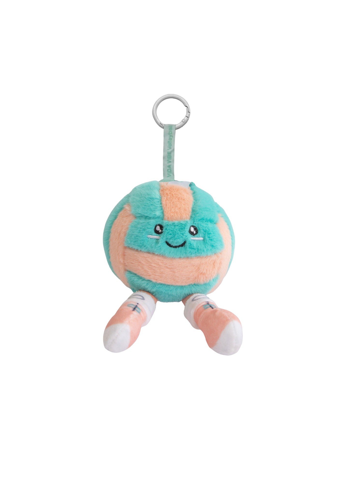 Plush teal & coral volleyball keychain