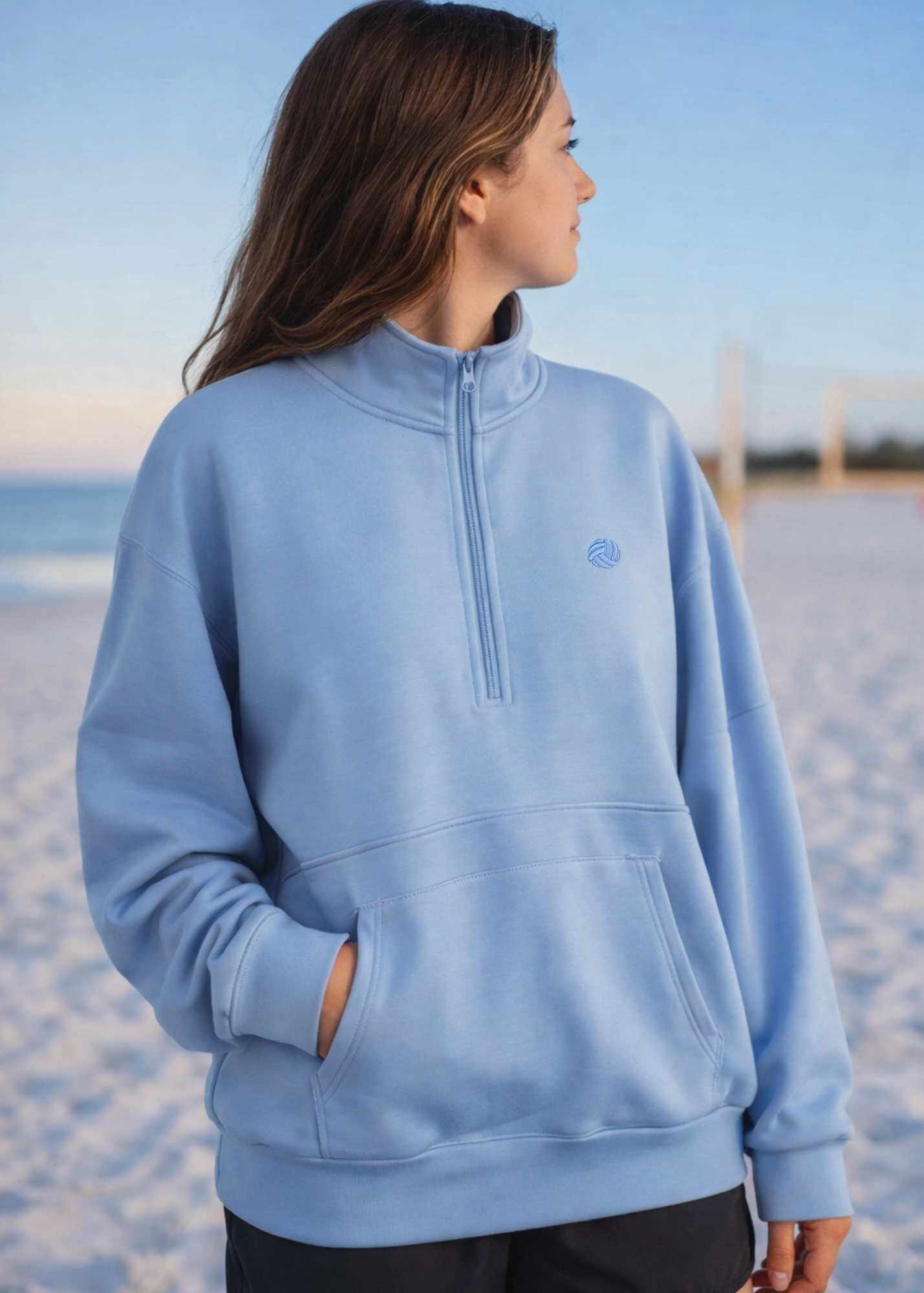 Super Soft Performance Volleyball Quarter-Zip Carolina Blue