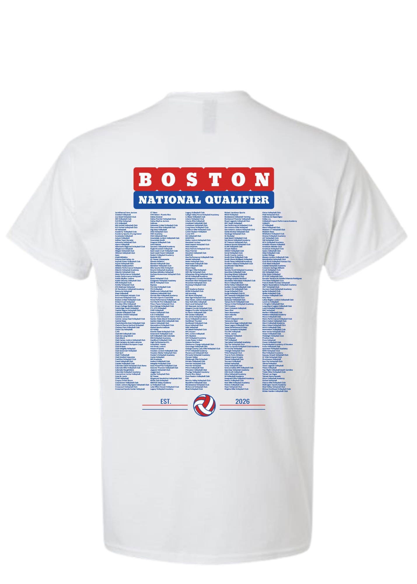 Boston National Qualifier White Short Sleeve 2026 With Team Names