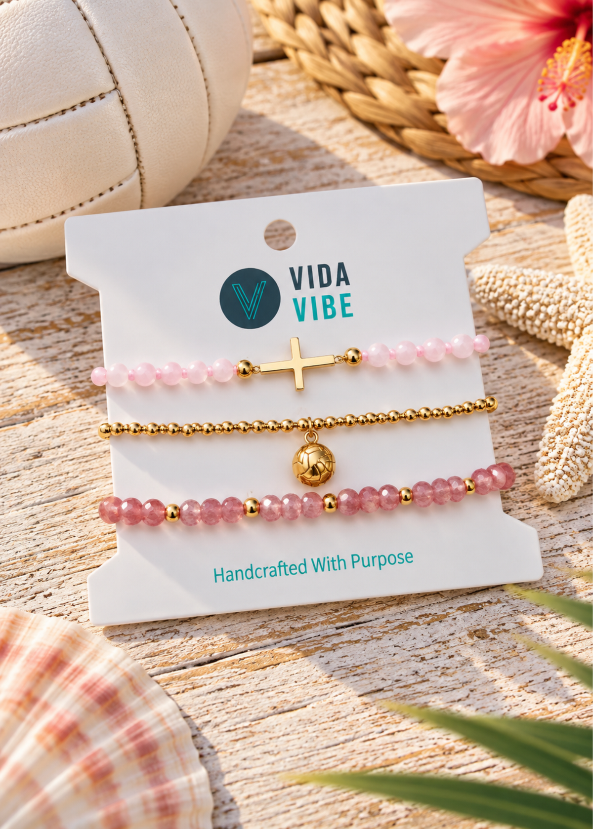 Faithful Volleyball Blush Bracelet Stack