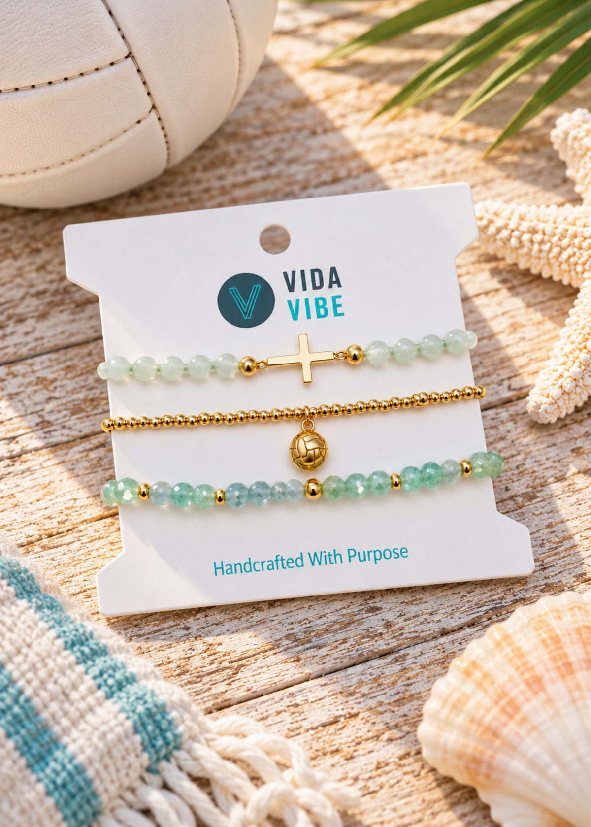 Courageous Volleyball Teal Bracelet Stack