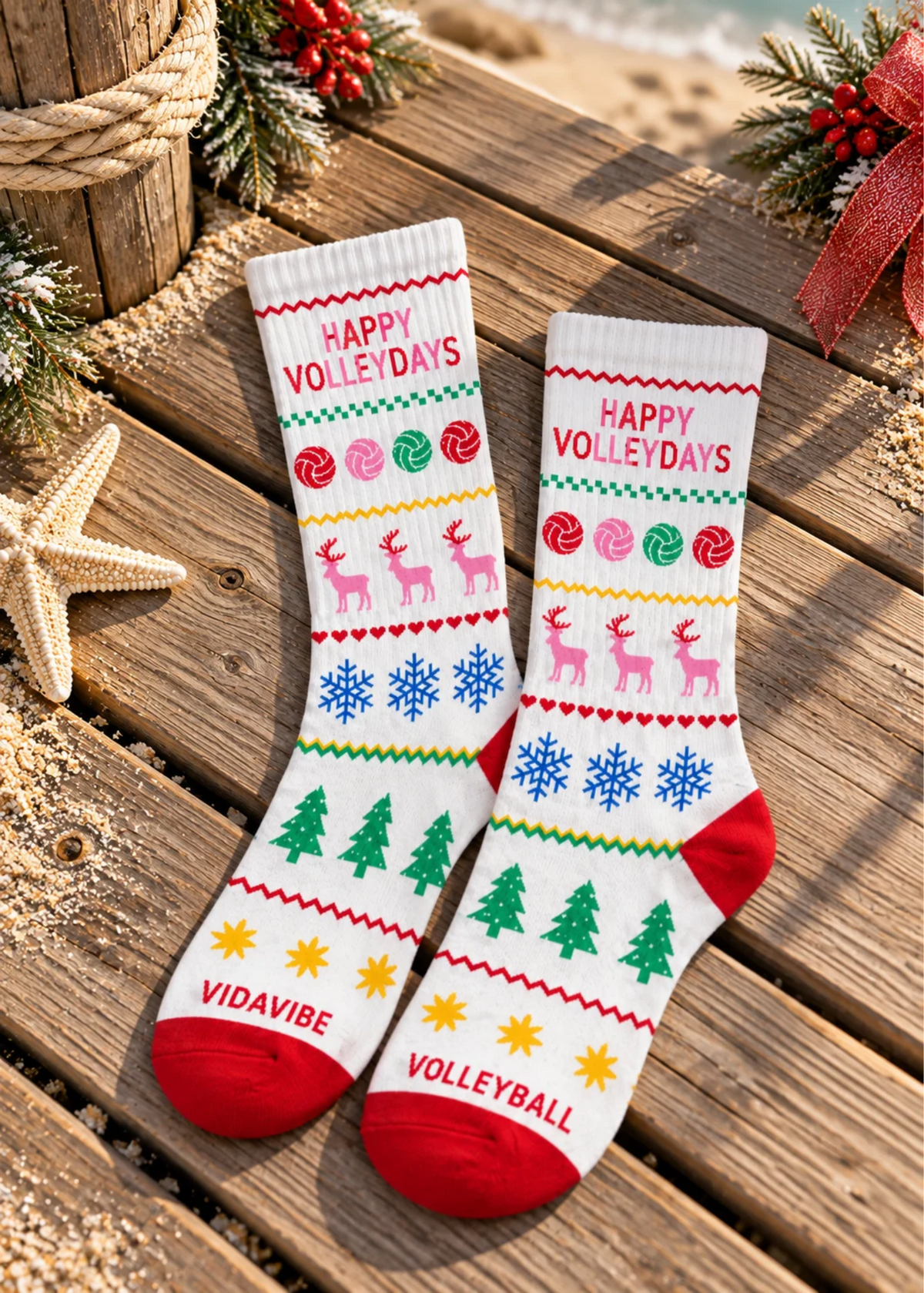 Happy Volleydays Christmas Sweater Socks