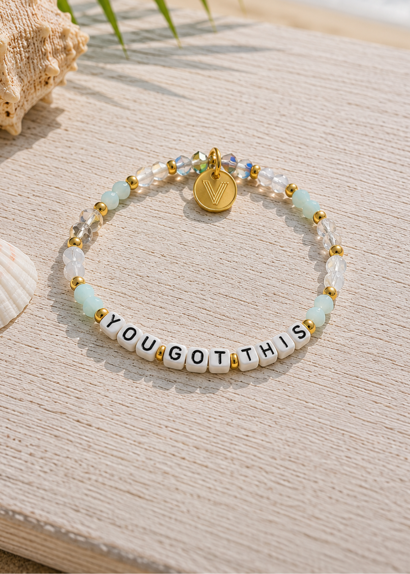 Beaded Bracelet with 'YOU GOT THIS' in block letters and a gold volleyball charm