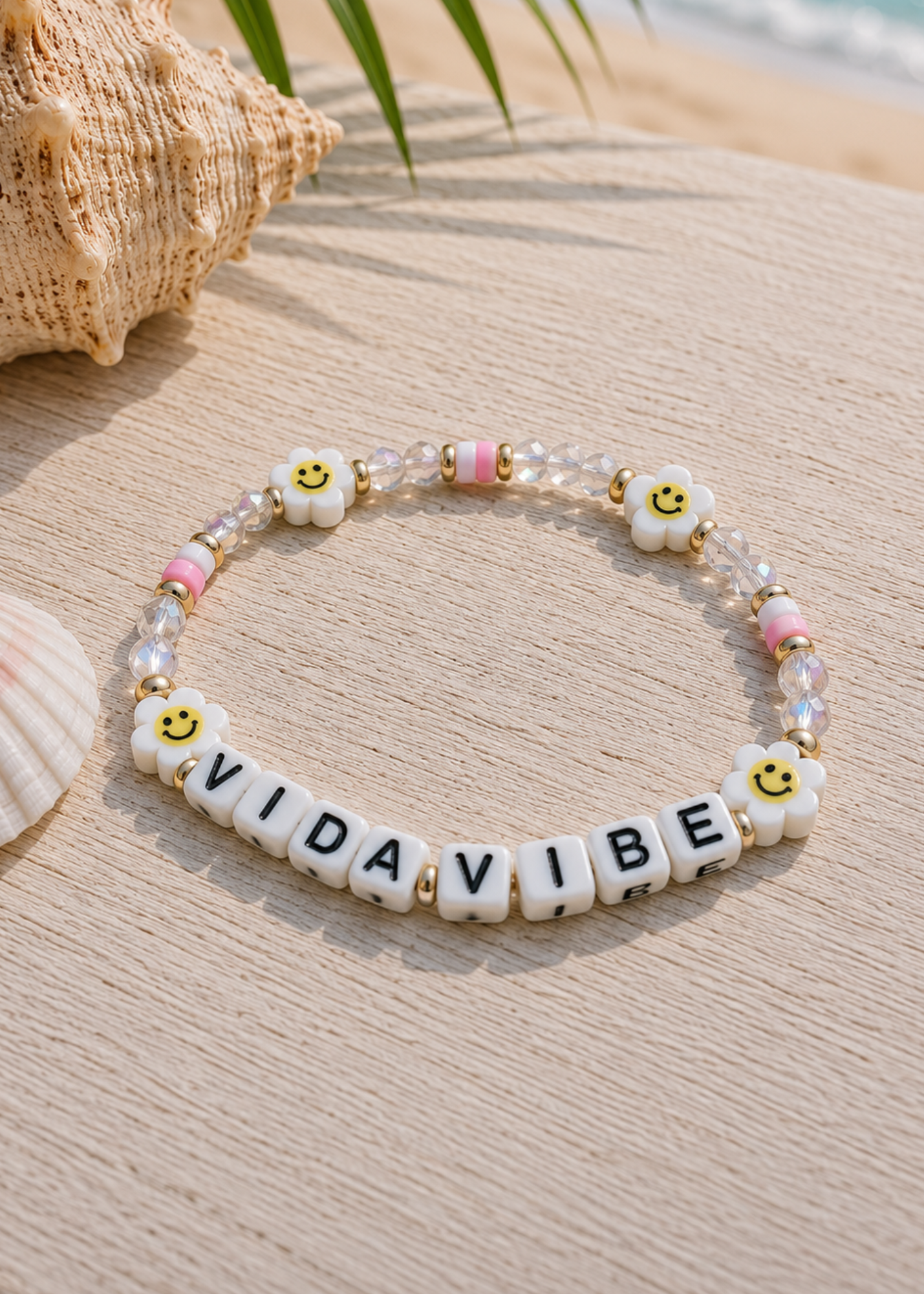 VIDAVIBE beaded bracelet with colorful beads and flower with smiley face beads