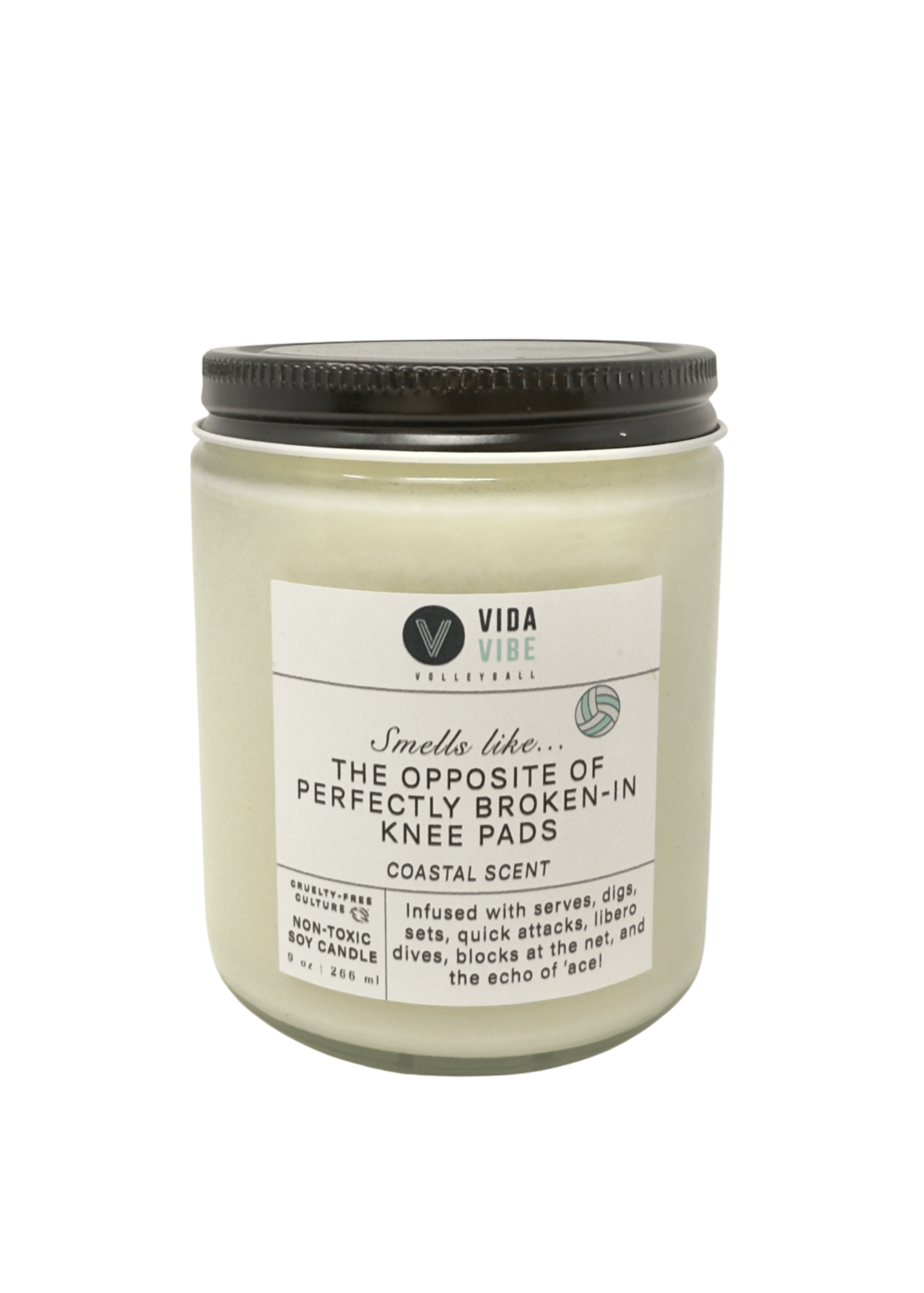 Vida Vibe candle with label on a white background
