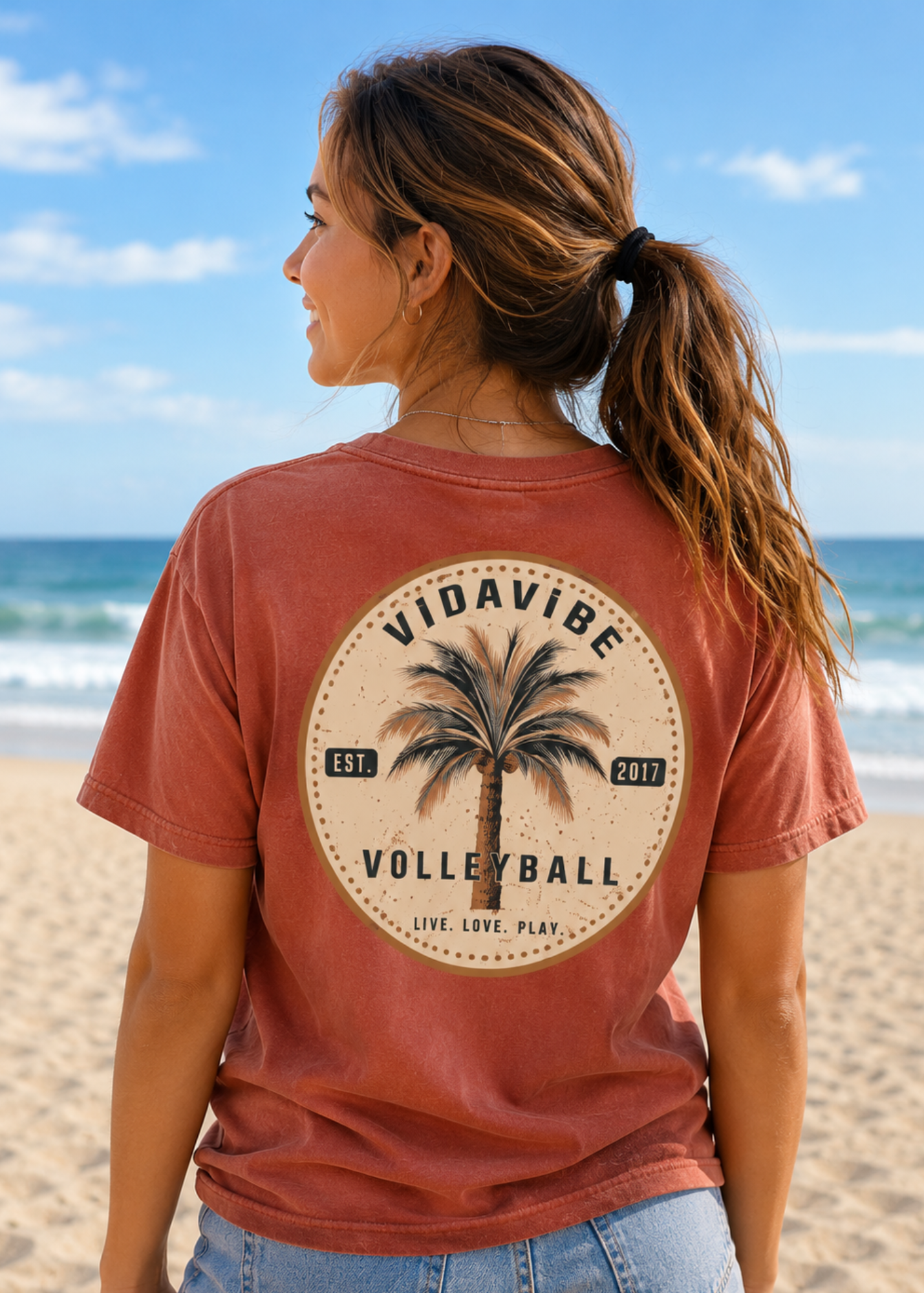 Volleyball Palm Tree Maroon Tee