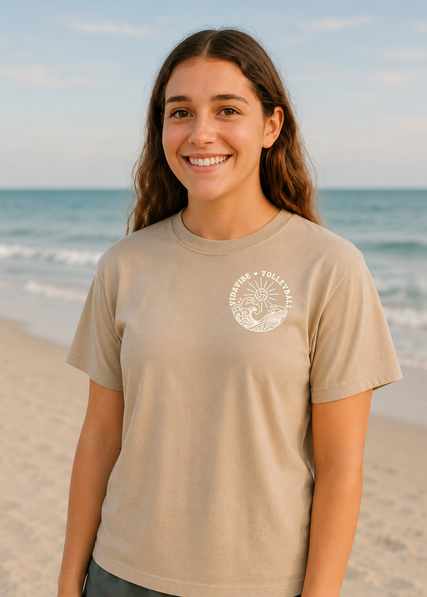 Ocean Vibes Volleyball Tee - Tan