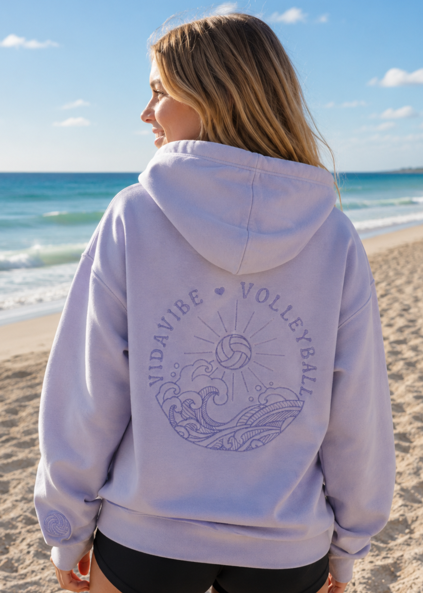 Oversized Embroidered Volleyball Sweatshirt - Lilac