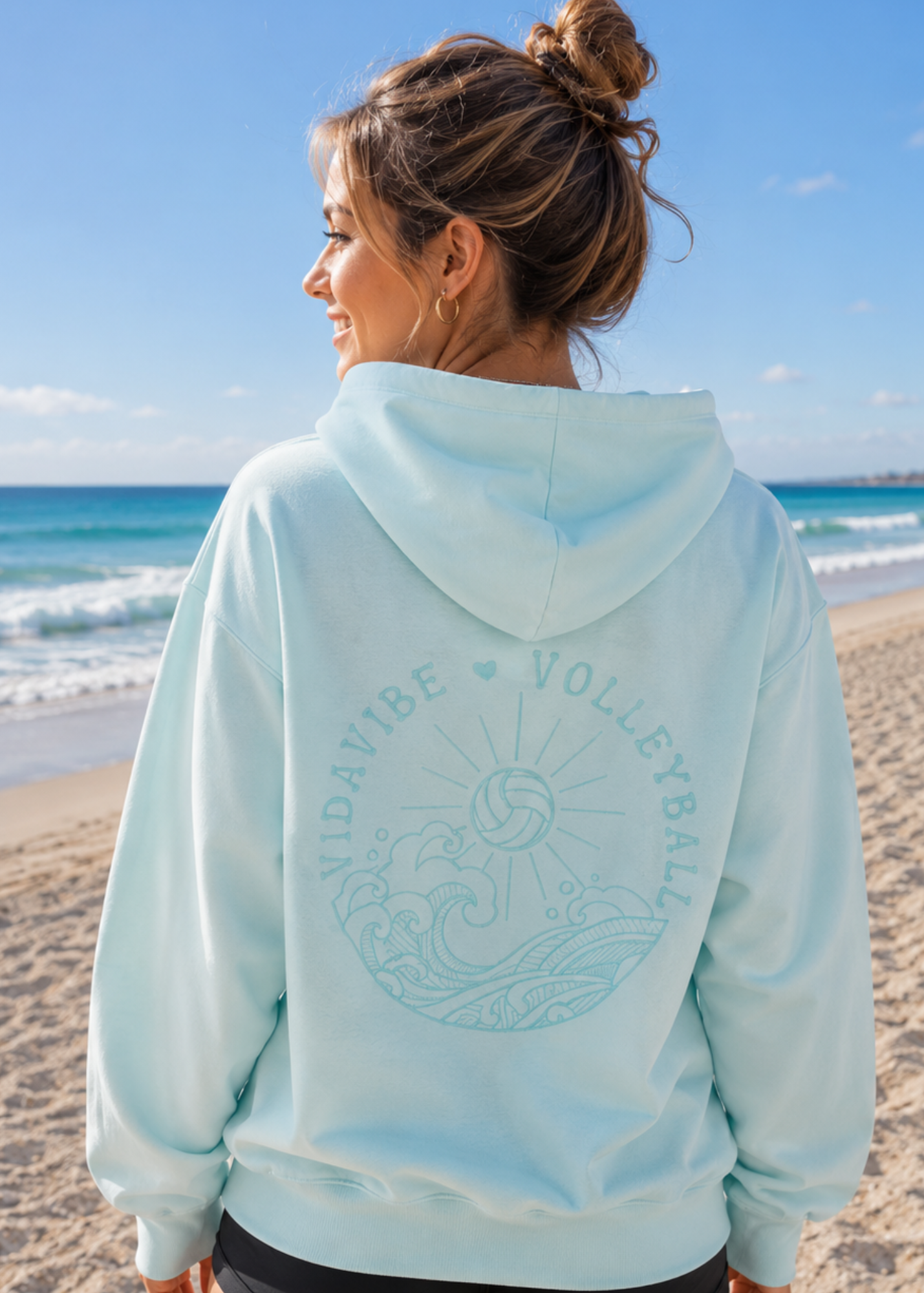 Oversized Embroidered Volleyball Sweatshirt - Baby Blue