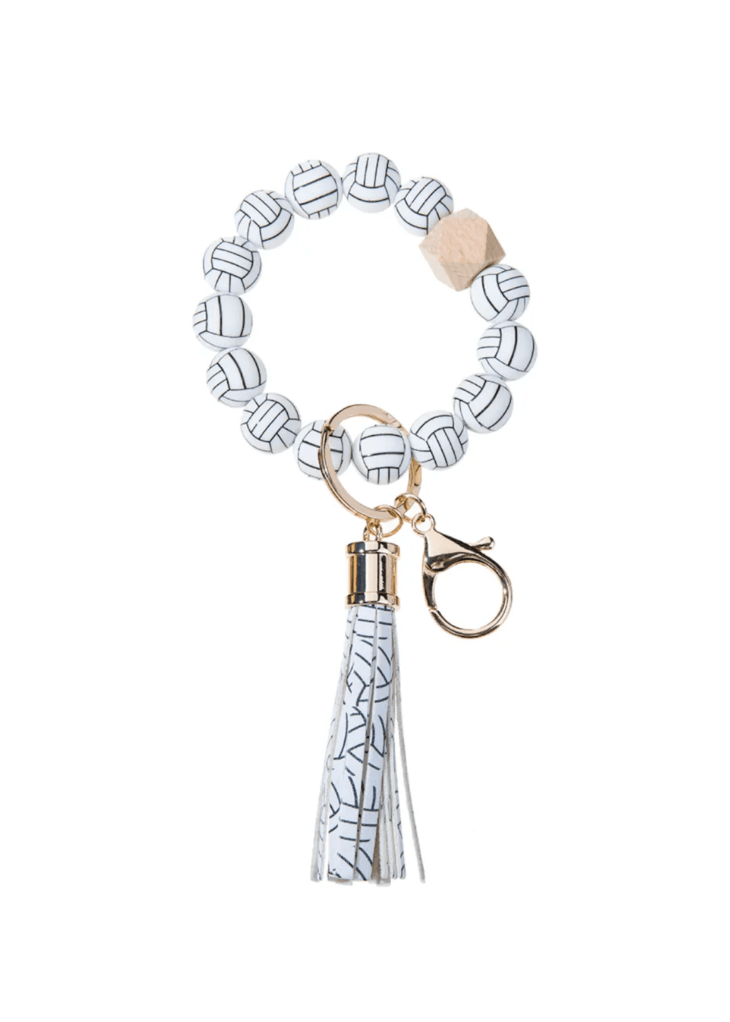 Volleyball Beaded Wristlet Keyring