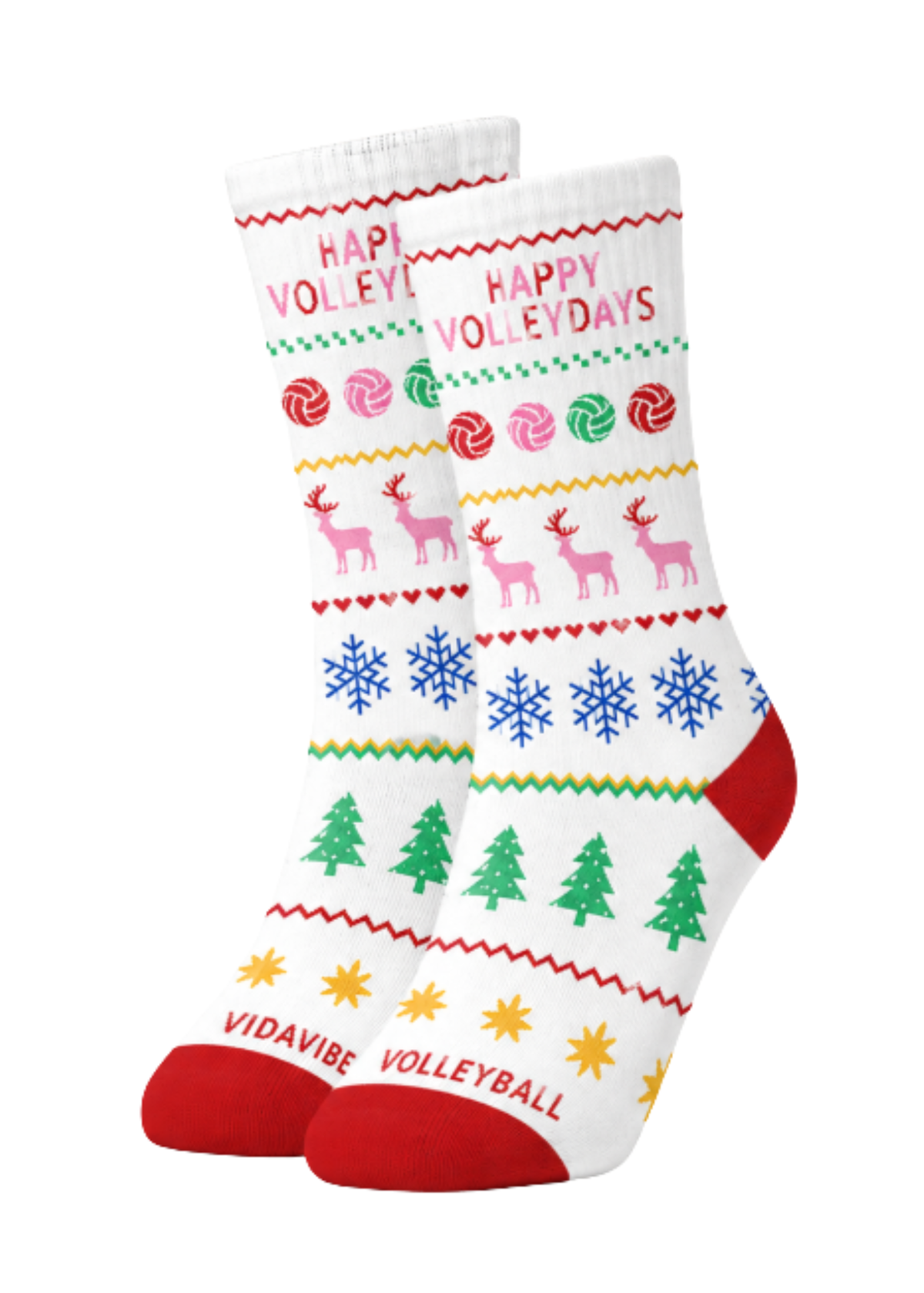 Happy Volleydays Holiday Sweater Crew Socks with Sweater print