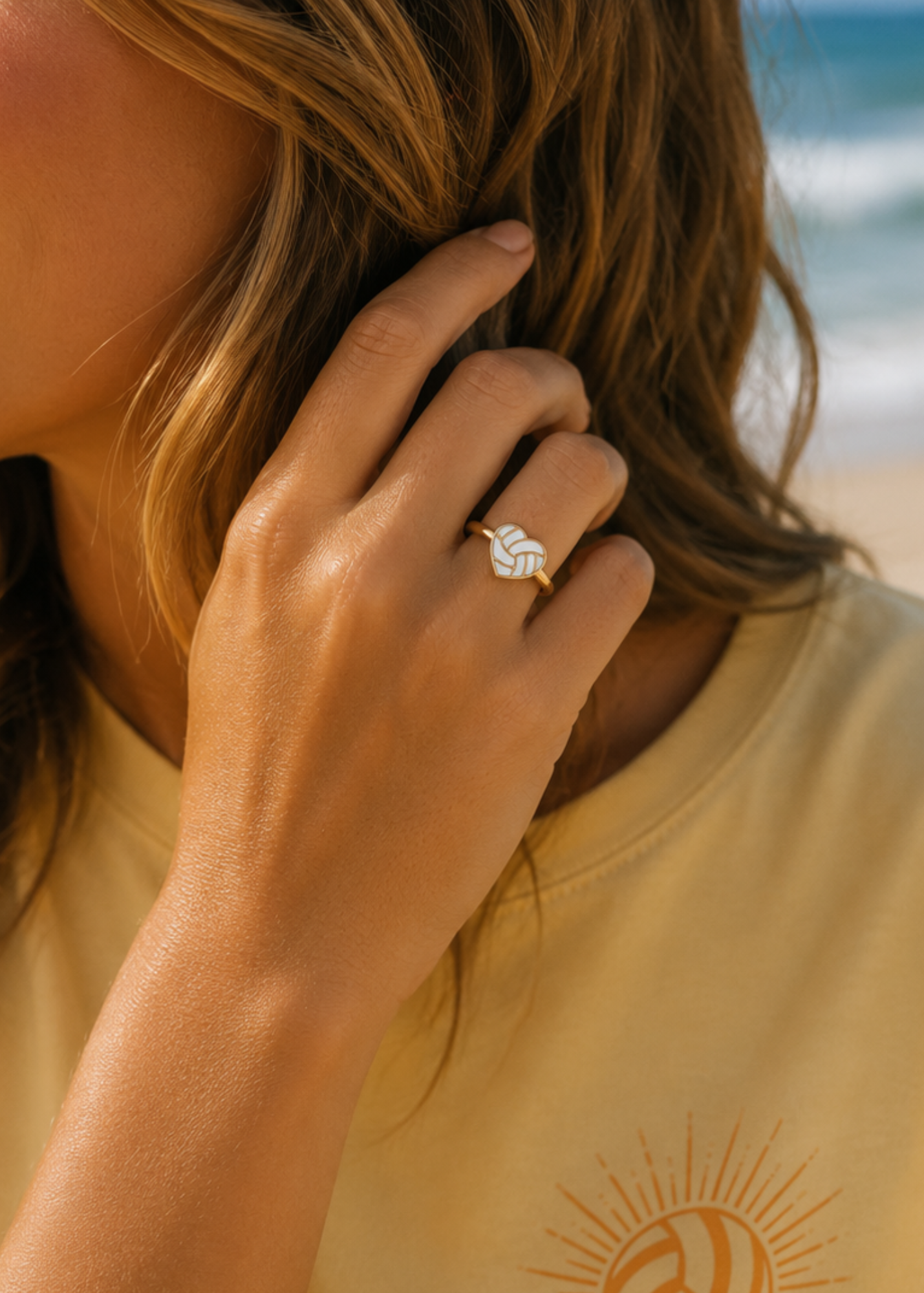Gold Heart Adjustable Volleyball Ring