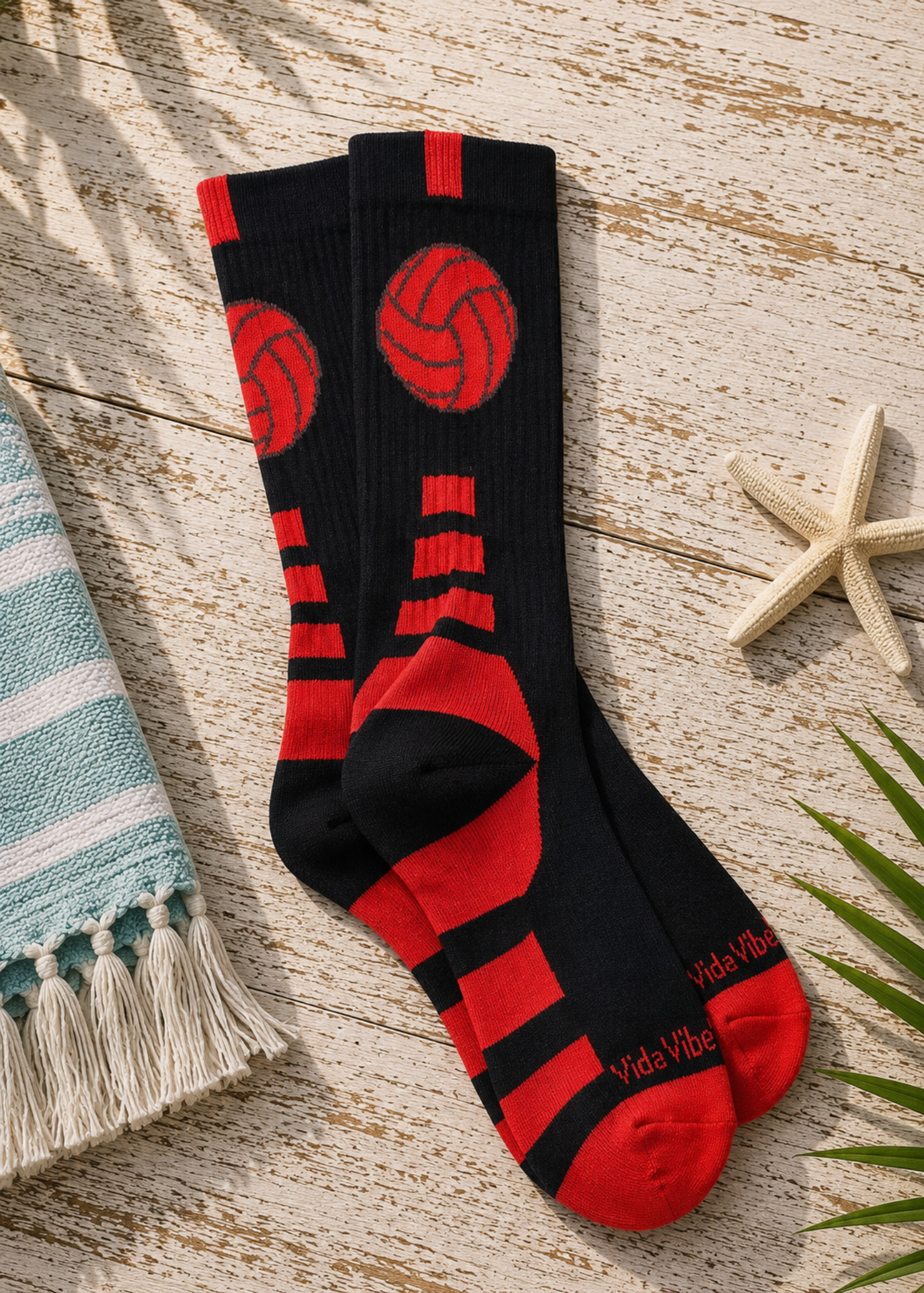 Volleyball Black and Red Crew Sock