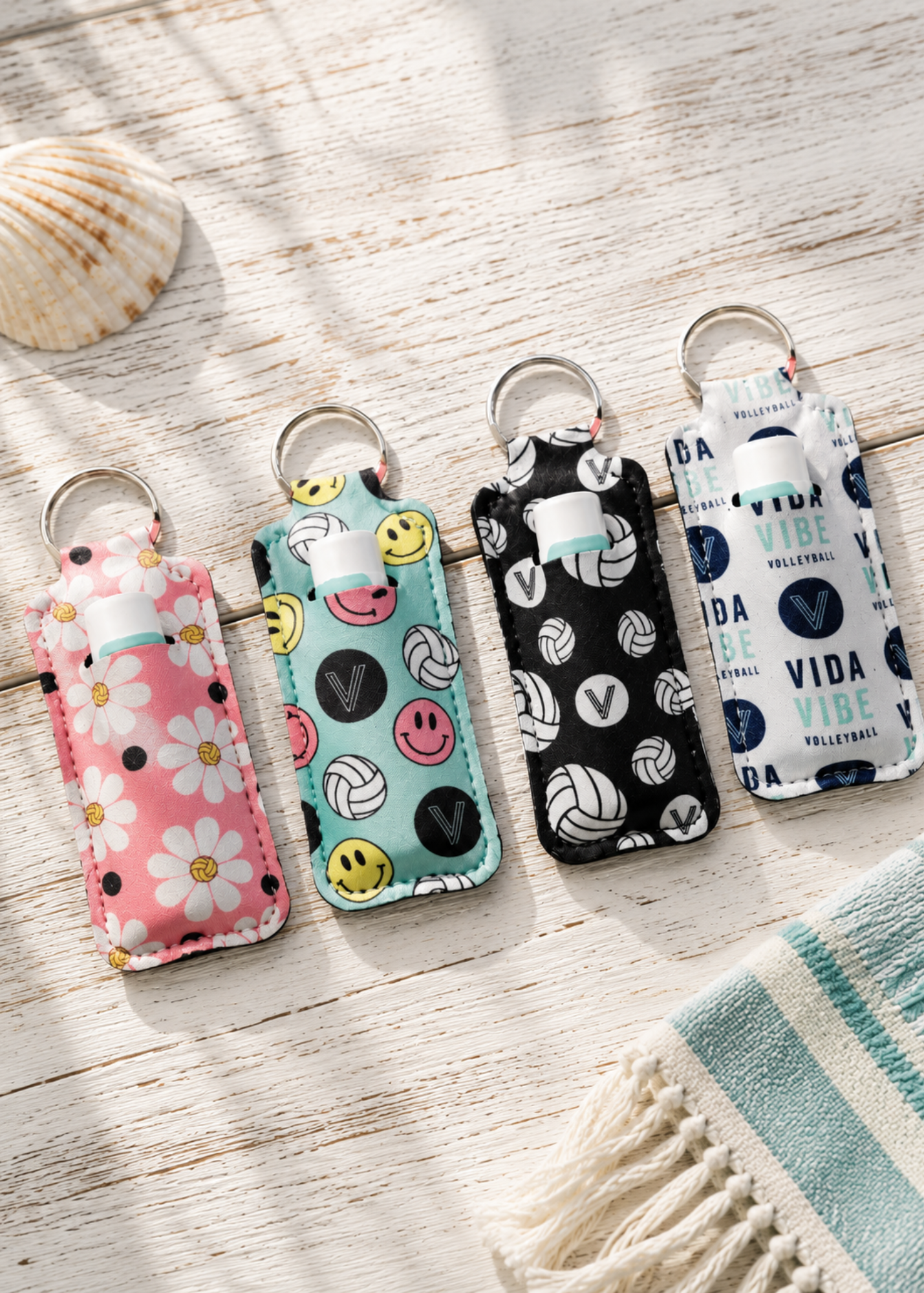 Chapstick Holder with Chapstick included. 4 Different Volleyball Prints