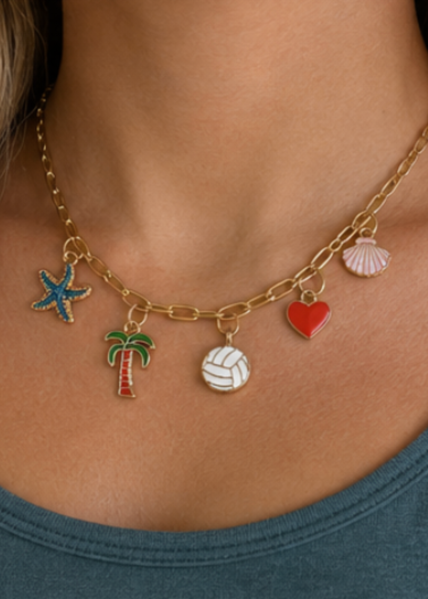 Gold Volleyball Charm Necklace