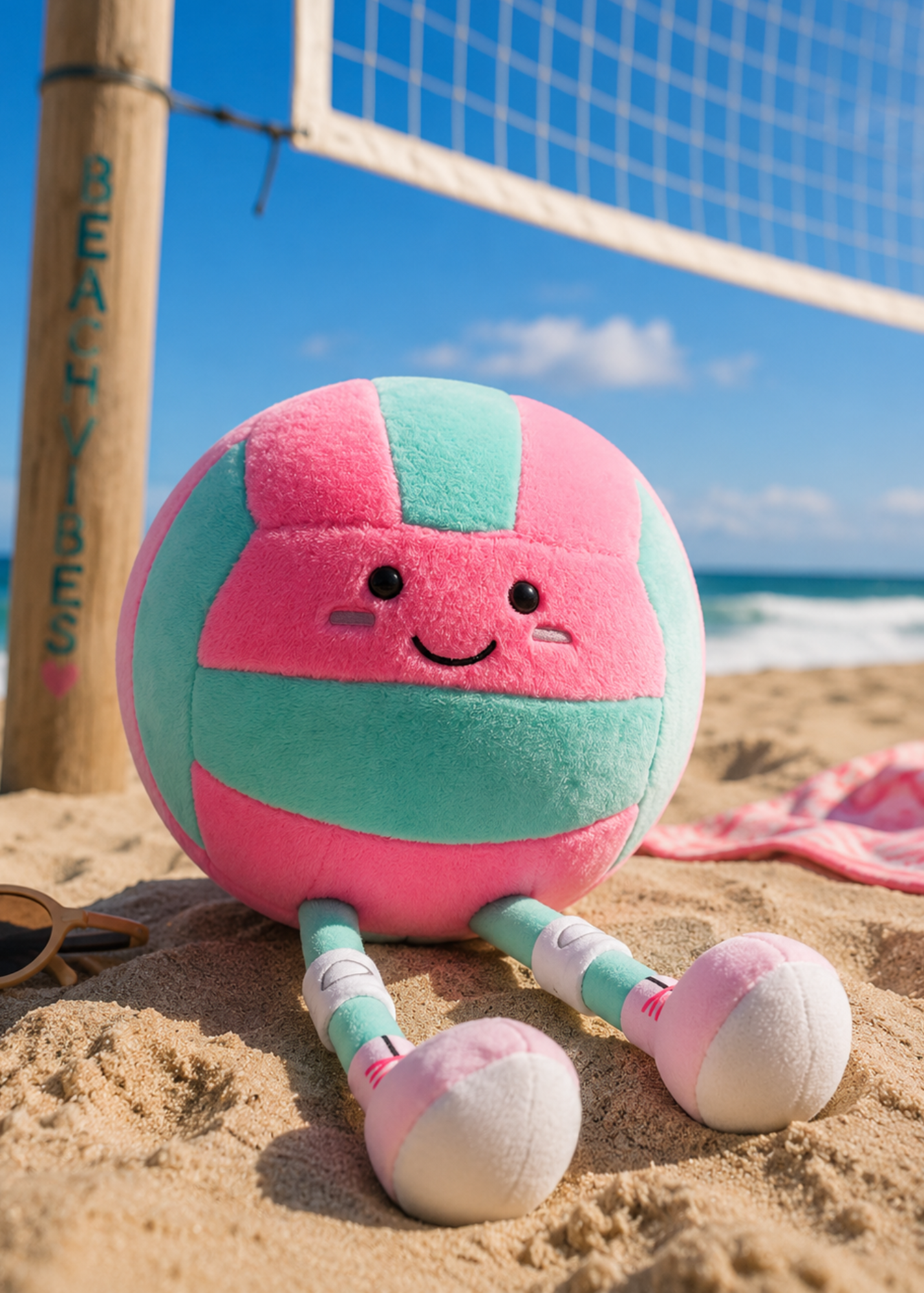 Pink & Teal Volleyball Plush "Acey"