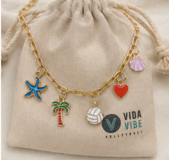 Gold Volleyball Charm Necklace