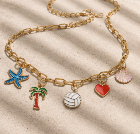 Gold Volleyball Charm Necklace