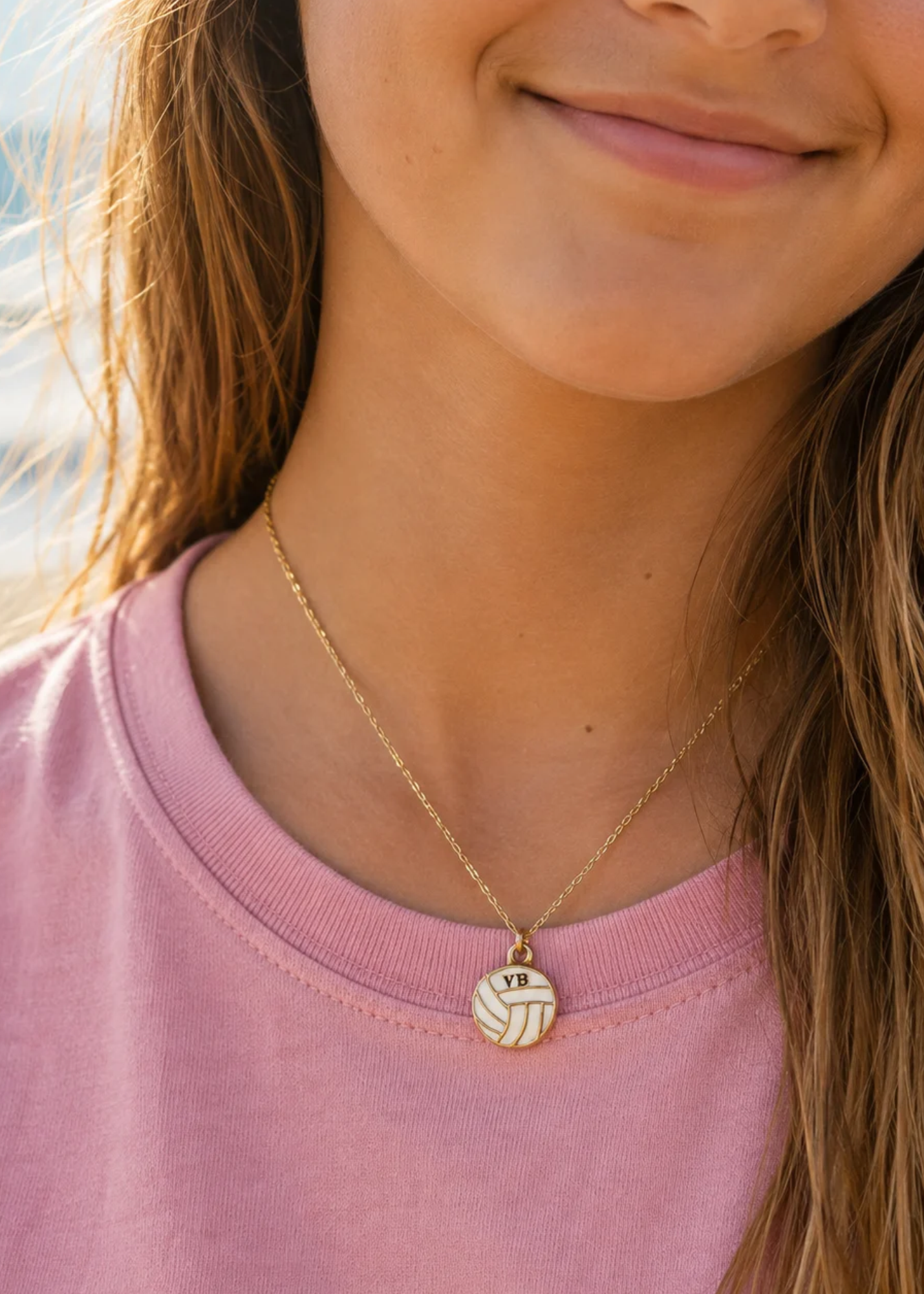 White Enamel Pendant Volleyball Necklace