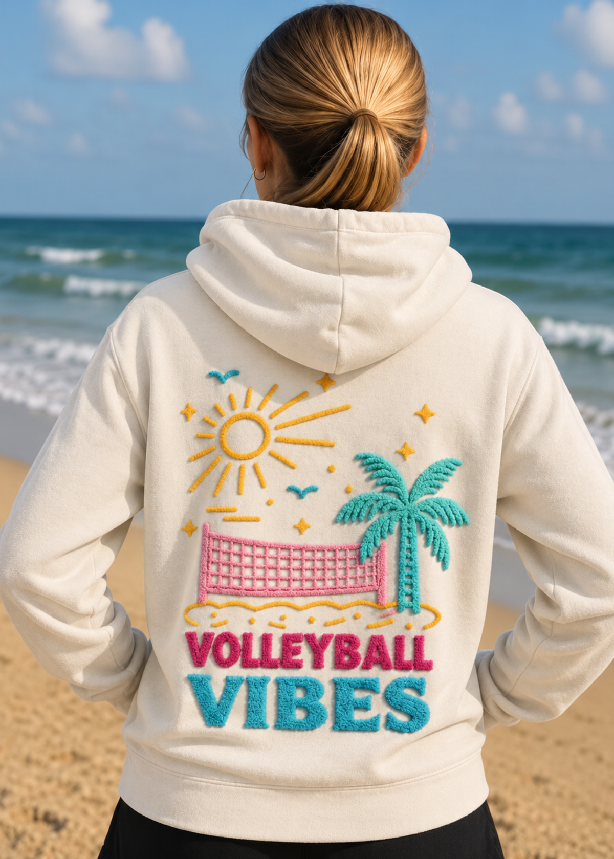 Volleyball Vibes Chenille Sweatshirt - Tan